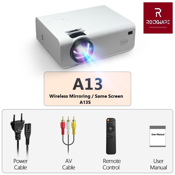 ROCKWARE A13S WIFI VERSION - HD Projector 3000 Lumens - Support 1080P