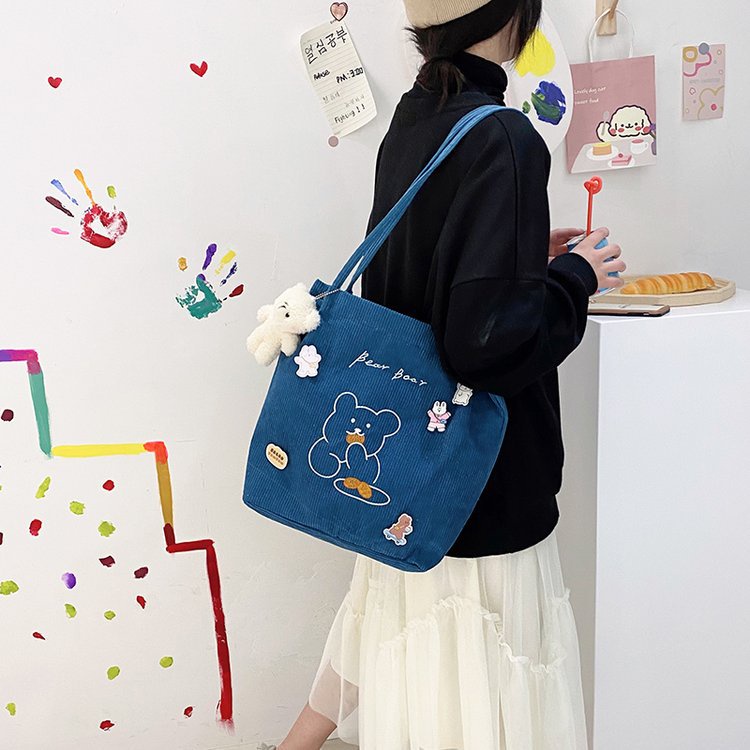 BEARY Shoulder Tote Hand Bag Tas Bahu Kuliah Sekolah Wanita Aesthetic Motif Karakter Beruang Dumpling Mini Ootd Konser Lucu Fashion Karakter Beruang Stylish  Wanita Korean Vintage Style Chikoisme