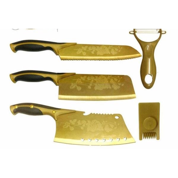 DISKON Set Pisau Dapur isi 5 pcs Pisau Dapur + Peeler Hitam / Set PisauTajam Set 5in1 Set Dapur Lengkap Plus Kupasan