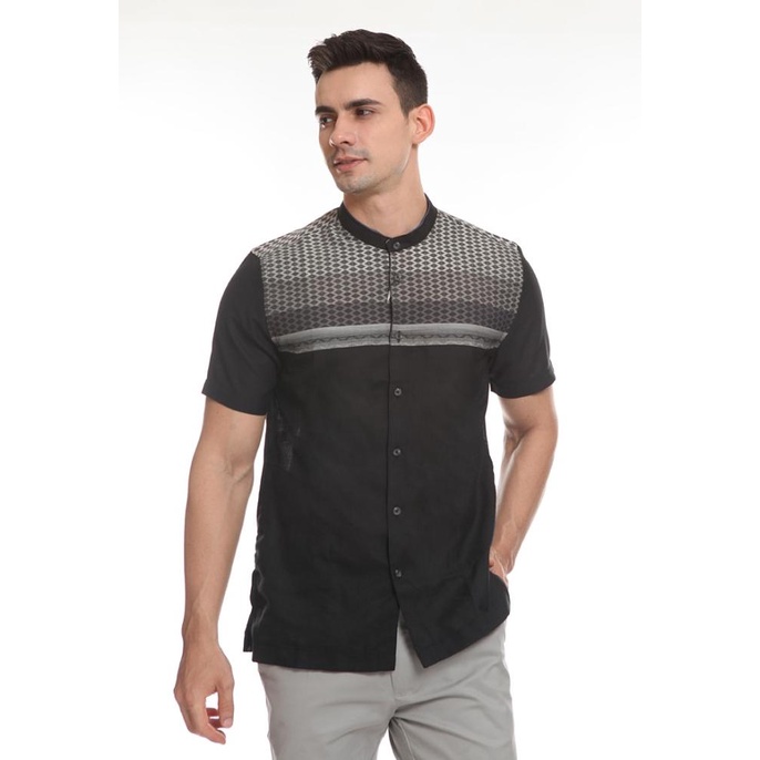 TERMURAH MANZONE Kemeja Koko Pria Lengan Pendek MODERN FIT Halgai-Black /BAJU KOKO PRIA/BAJU KOKO DE