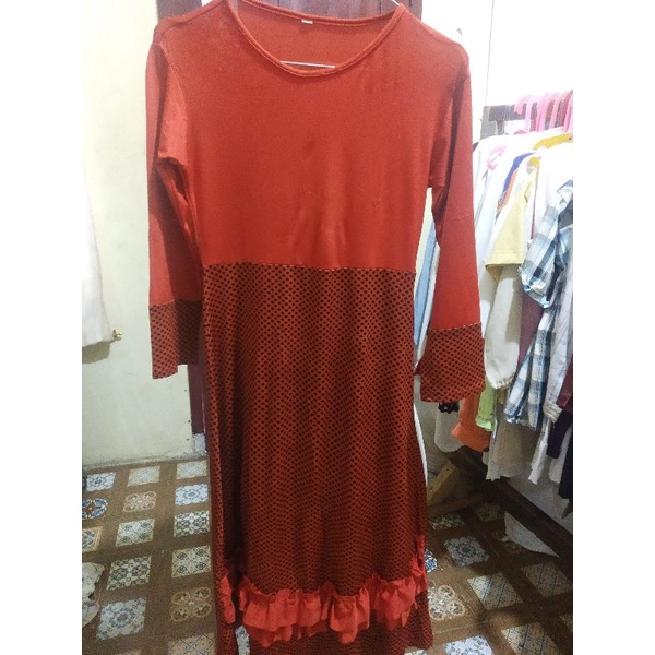 GAMIS ANAK MERAH BATA MOTIF POLKADOT PRELOVED LIKE NEW