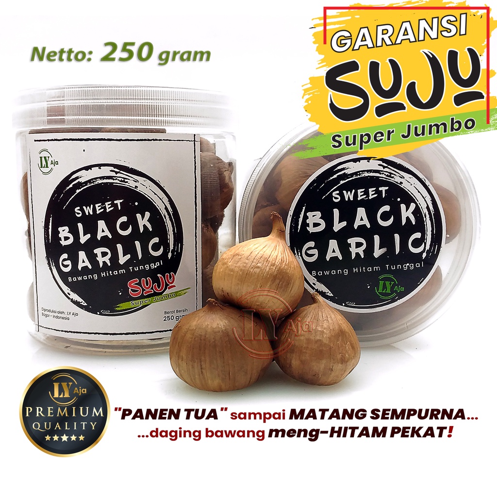 Bawang Hitam Tunggal Lanang 250 Gram Sweet Black Garlic LY Aja Size Kecil Sedang Besar Jumbo Super Premium 250 Gr