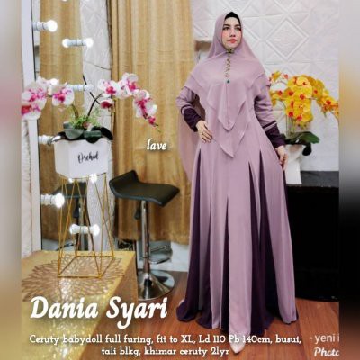 Baju Gamis Wanita Muslimah Ayla Syari Set Khimar Ceruty Babydoll Canti - dania lave H6I4