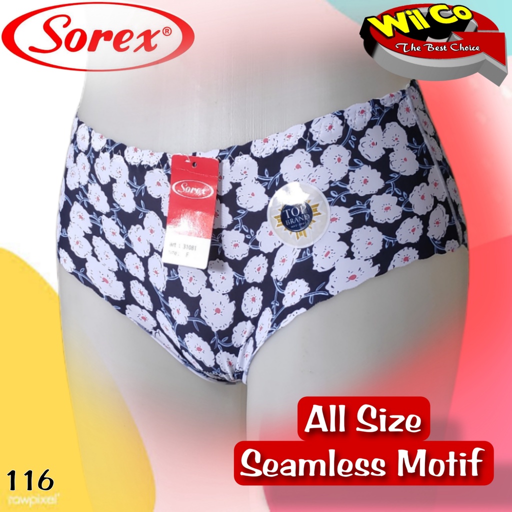 K116 - (Harga Per 1 Potong) CELANA DALAM WANITA DEWASA PAKAIAN WANITA PAKAIAN DALAM SOREX SEAMLESS MOTIF FREE SIZE BB 50 - 60