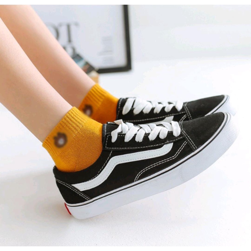 Kaos Kaki Beruang Coklat / Kaos Kaki Ankle Cute / Short Socks / Kaos Kaki Pendek Semata