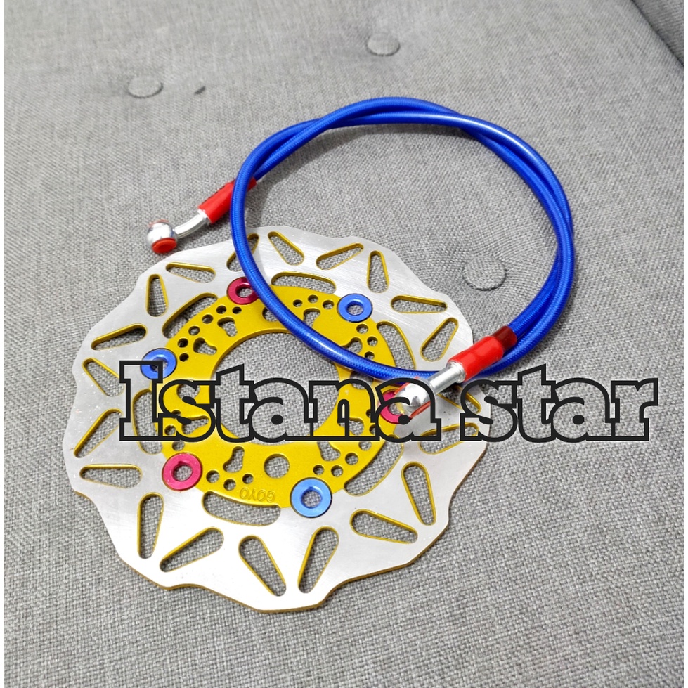 SEPAKET PIRINGAN DEPAN MOTIF PLUS / SELANG REM DEPAN 90 CM MATIC BEAT SCOOPY VARIO LAMA 110/125/150 - GOLD-MERAH-BLUE-SILVER