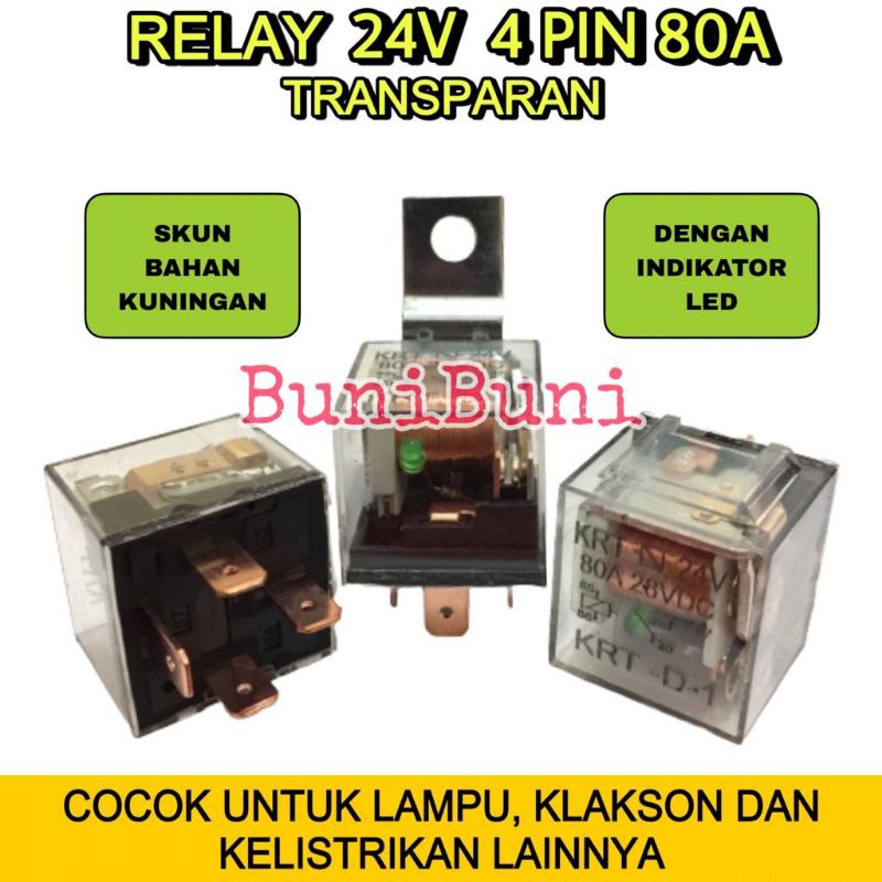 RELAY Transparan Bening 24V KAKI 4 Pin 80A Untuk Lampu Klakson Mobil Truk - 24V KAKI 4