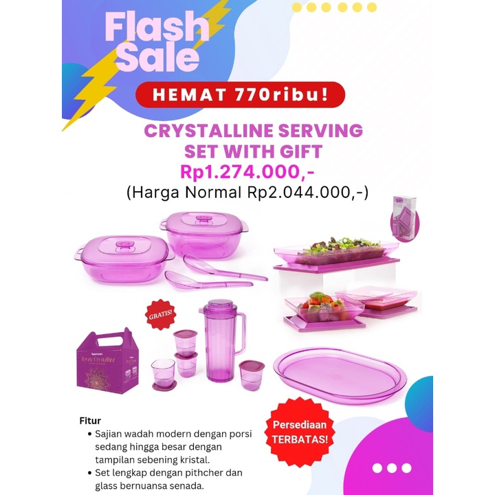 TUPPERWARE CRYSTALLINE SERVING SET WITH GIFT - WADAH SAJI CRYSTAL