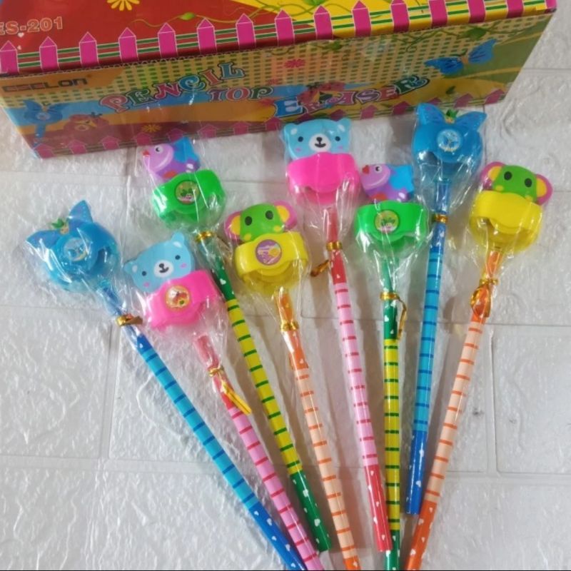 

Pensil Corak kepala + Setip +Rautan Motif Lucu Merk Kayagi harga per pcs