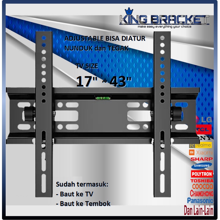 GARANSI COCOK!! BRACKET TV LED 17&quot; s/d 43&quot; Universal (Ada Waterpass) IMPORT QUALITY