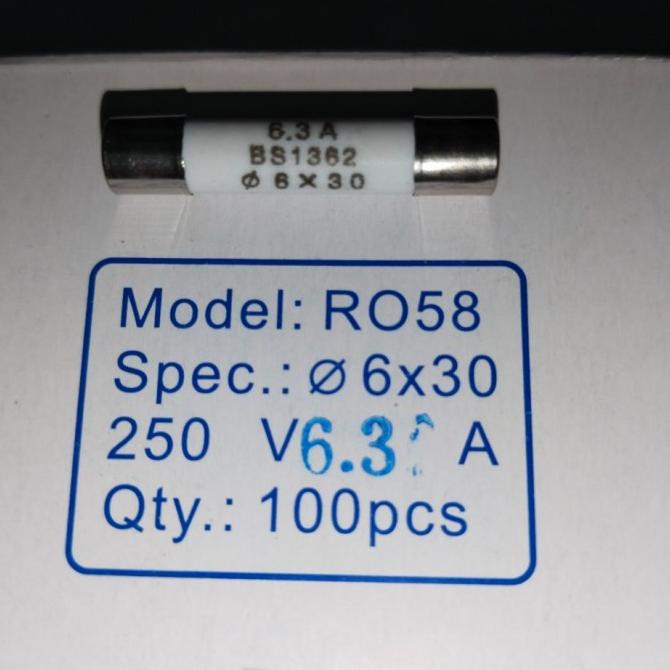 FUSE Keramik 6.3A 6.3 Amper 250V Fius 6x30mm Sekring Sekring Ceramic rajaav77 Ayo Beli
