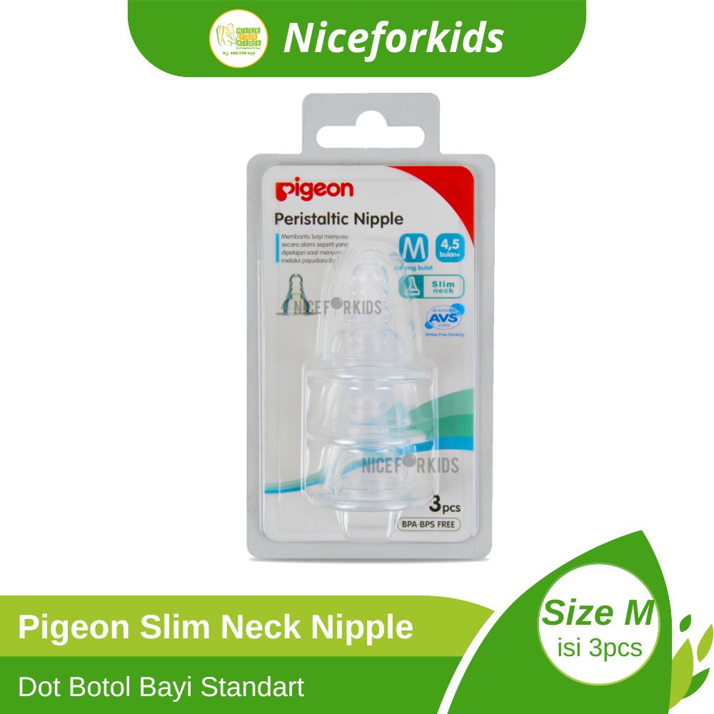 Pigeon Slim Neck Peristaltic Nipple Isi 3pcs Dot Botol Susu Standart