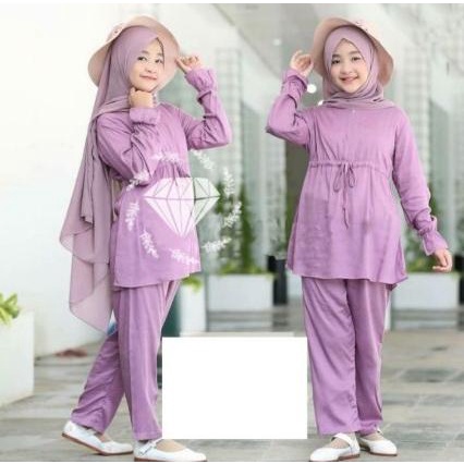 Model Baju Setelan Gamis Anak Perempuan Lebaran Terbaru 2020 Umur 7-10