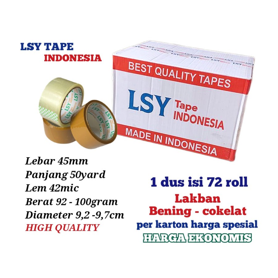 

lakban bening - cokelat termurah LSY TAPE 1 dus isi 72 roll 50yard CHO