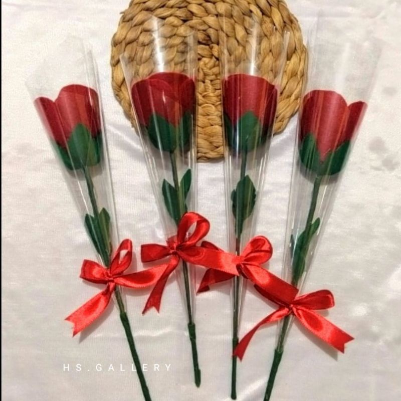 Bunga mawar flanel tangkai / bunga mawar buket / souvenir bunga mawar tangkai