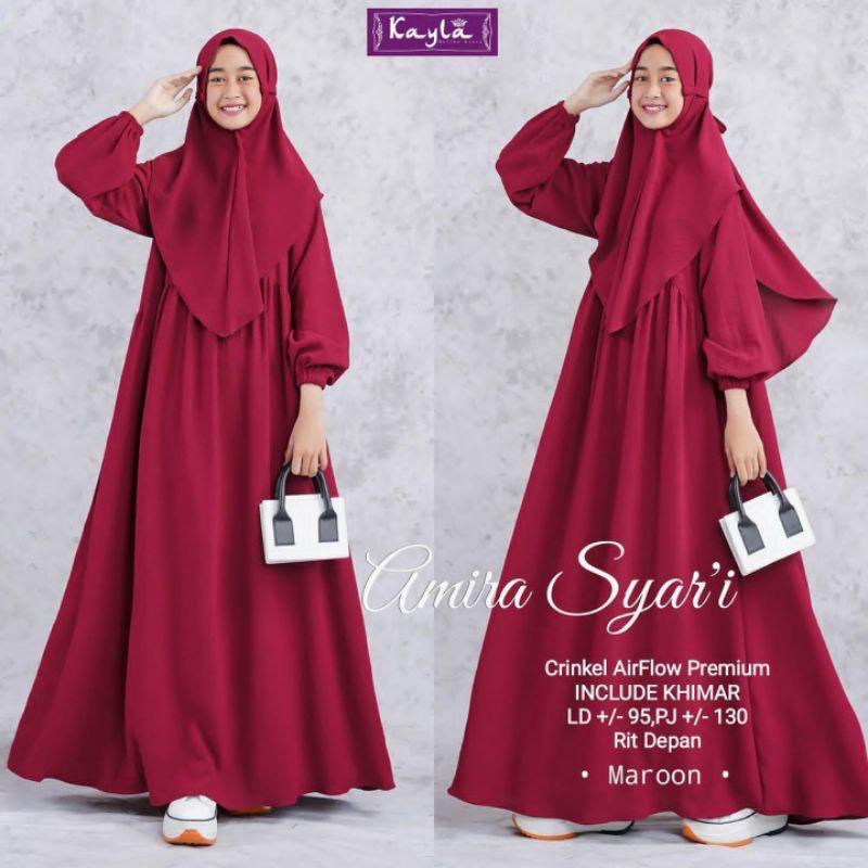 Amira Syari Kids Sage Gamis Anak Perempuan (FREE HIJAB) Usia 11-14 Tahun Crinkle AirFlow