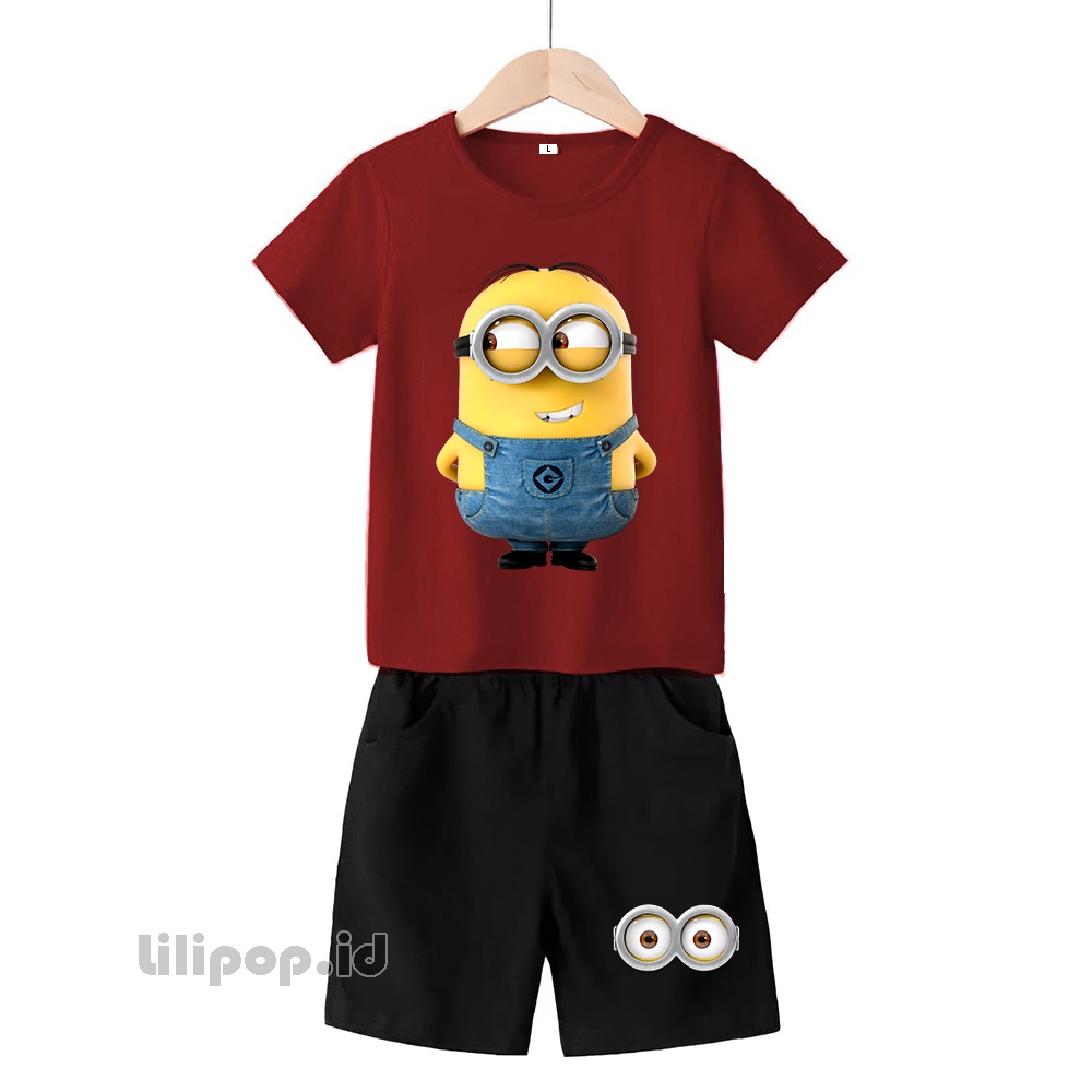 Baju Anak Stelan Kaos 3/4 Minion Cowok Cewek  Usia 1 - 4 Tahun Celana Pendek Harian