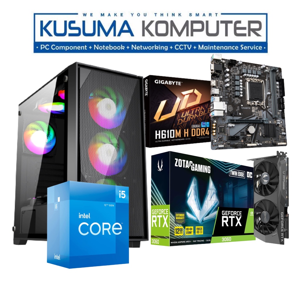 Komputer PC Gaming Rakitan intel core I5 12400F + RTX 3060 + 16GB RAM