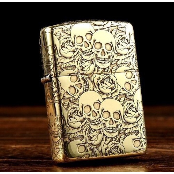 Korek Api Jippo Gold Matte USA Logo Grade Ori Grafir Skull 2 Sisi