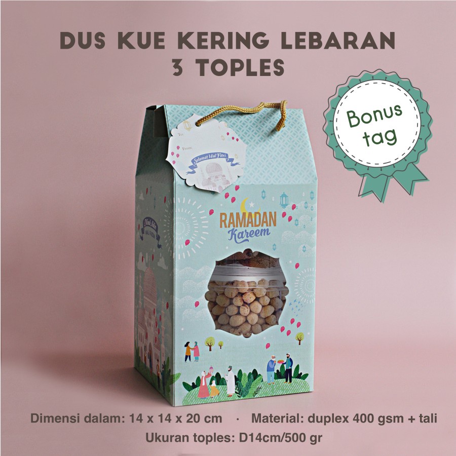 DUS KUE LEBARAN MUAT 3 TOPLES 500 gr / 4 TOPLES 250 gr BUAT PARCEL BOX HAMPERS HIJAU