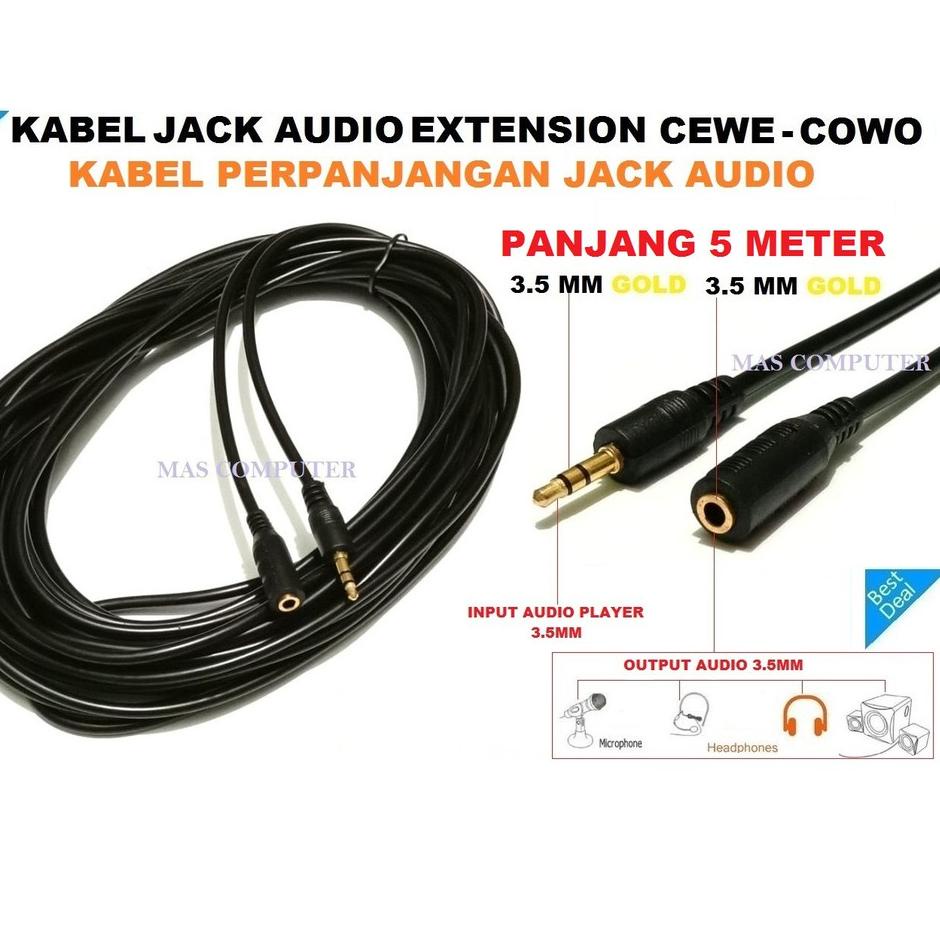 ● KABEL JACK AUDIO EXTENSION PANJANG 5 METER/JACK AUDIO AUX 3.5MM - 3.5MM/KABEL PERPANJANGAN AUDIO ☻