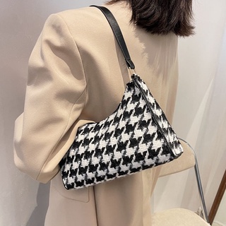 Houndstooth Pattern Baguette Bag Single Shoulder Bag 10075