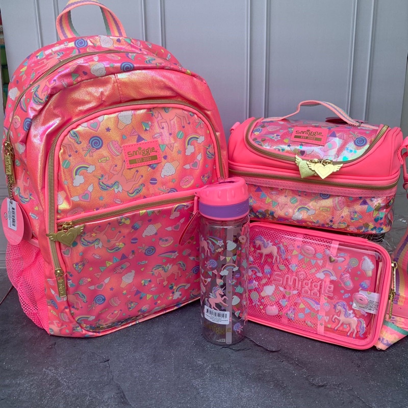 Smiggle Unicorn Fiesta Backpack Lunchbag Drink Bottle Set