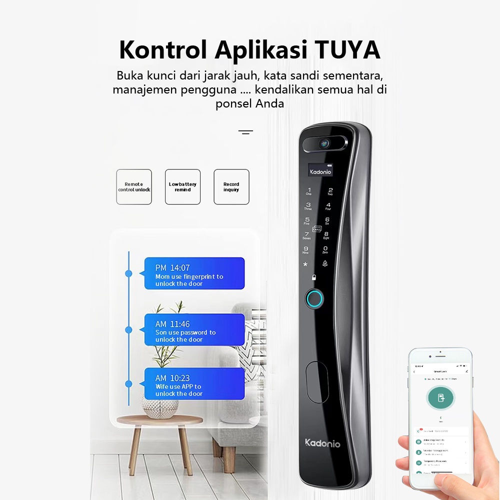 Kadonio kunci pintar Otomatis kunci pintu digital App dengan membuka kunci Smart Lock kunci pintu elektrik