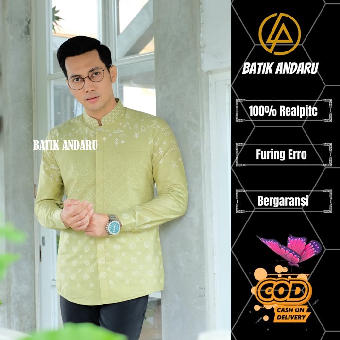 Baju Koko Kurta Slim Fit Lengan Panjang Modern Heem Premium Hijau Soft Kualitas Premium Bahan Katun Primisima