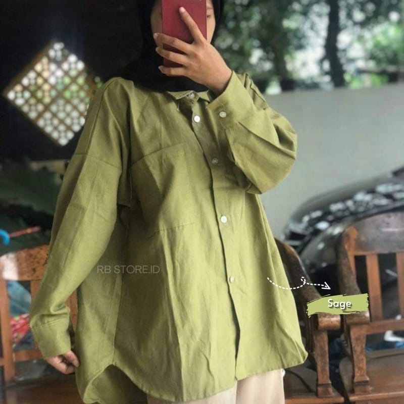 Kemeja Wanita Oversize Linen Olivia Shirt Linen Pocket Oversize