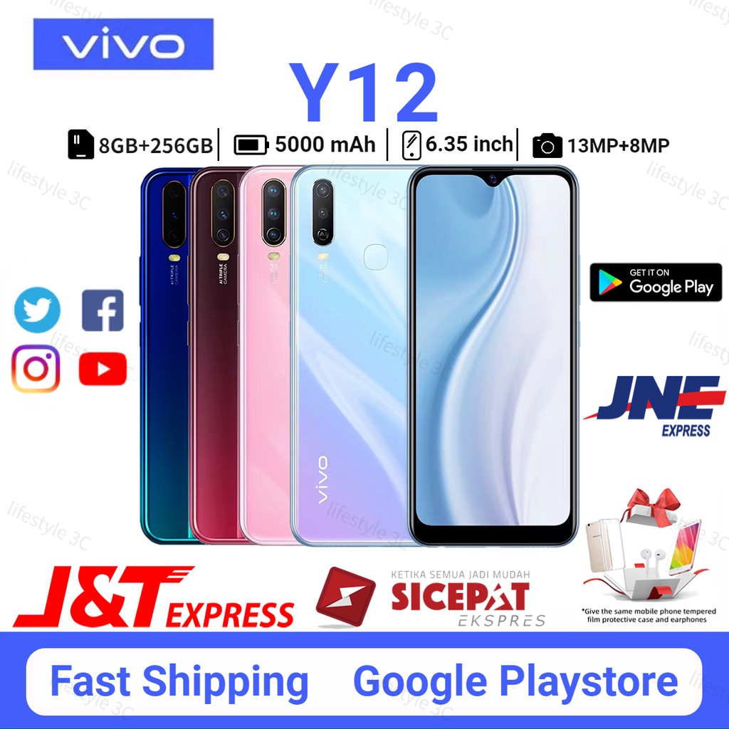 VIVO Y12 RAM 8GB/256GB 8MP depan 13MP Kamera Belakang Layar 6.35 inci Baru Garansi 1 Tahun