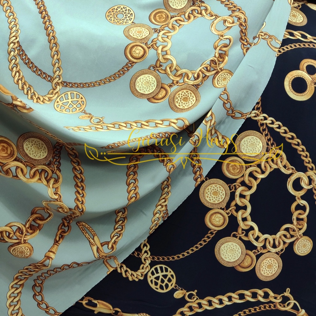 Kain Silk Satin Sutra Stretch Motif Versace Lebar 150 cm
