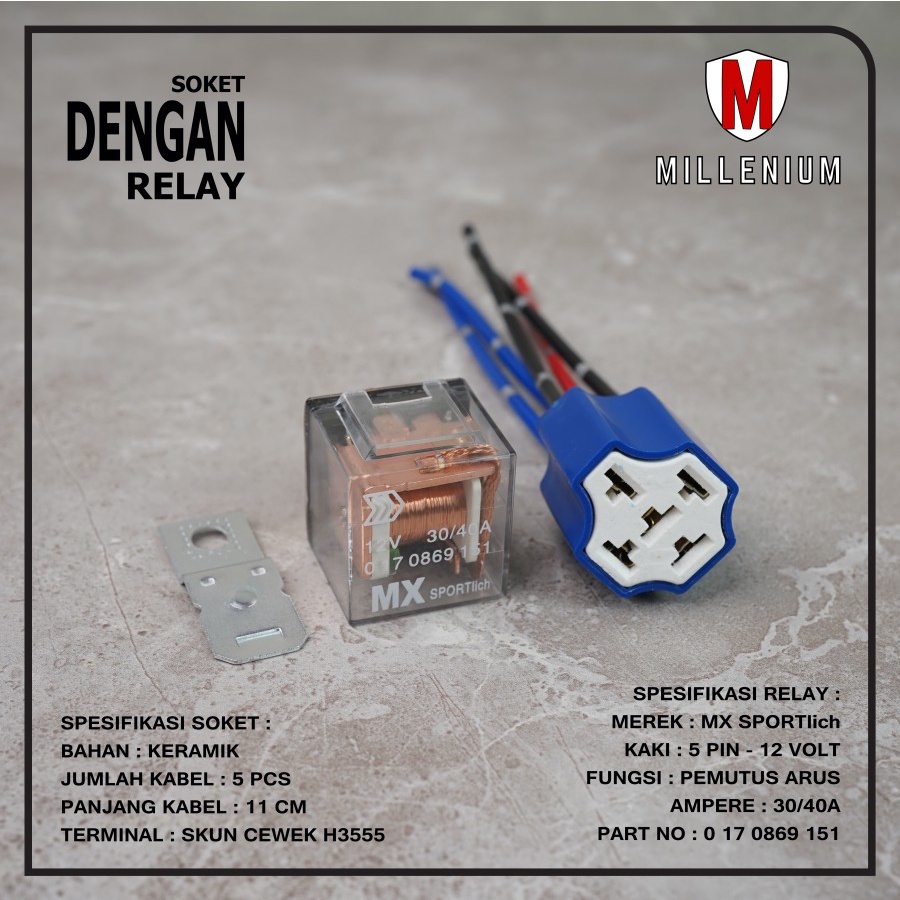 SOKET RELAY KERAMIK 5 KABEL DENGAN RELAY BOSCH MX 5 PIN / KAKI PEMUTUS