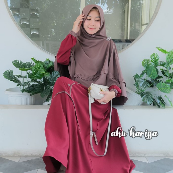 claudia aku karissa gamis wanita set khimar syari xl terbaru original - Marun N6M4