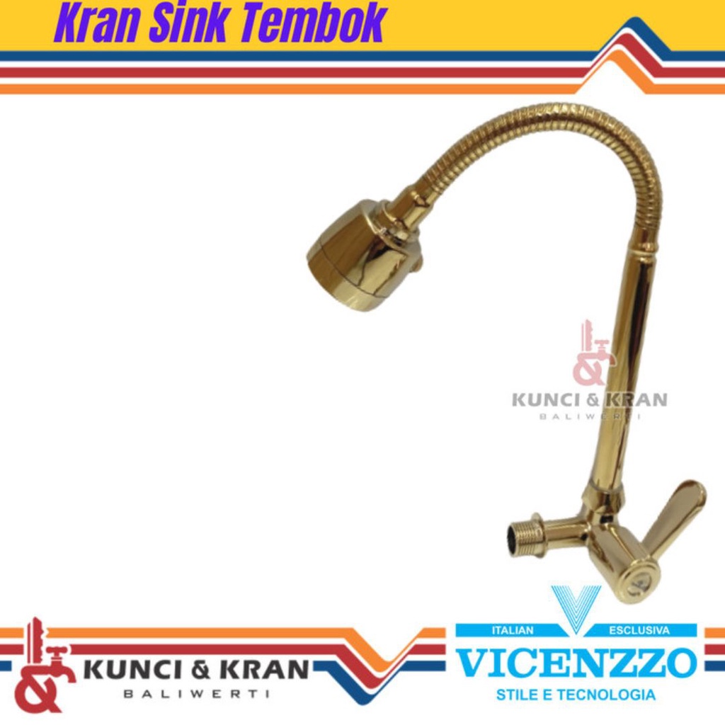 KRAN CUCI PIRING VIZENZO 27381 FLEX GOLD KERAN SINK TEMBOK KUNING