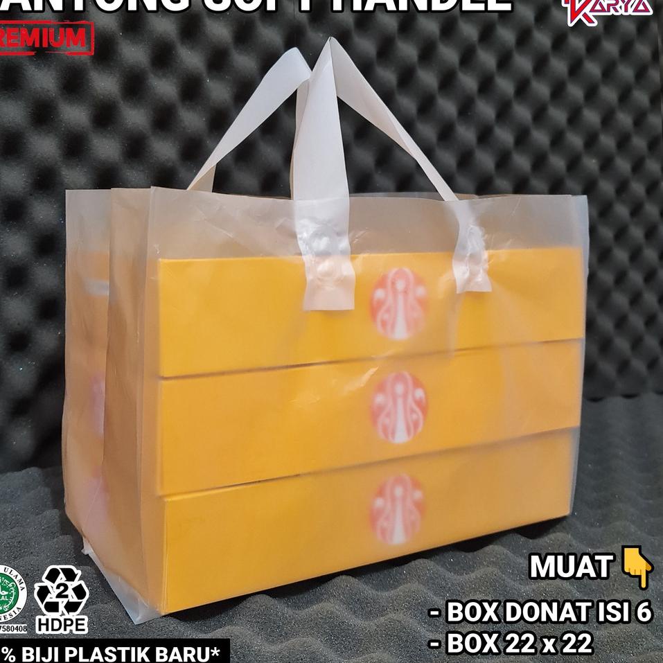 ✻ Kantong Plastik HD Donat 6 Pcs Isi 50 Lembar Kresek Bening Soft Handle Hampers ❈