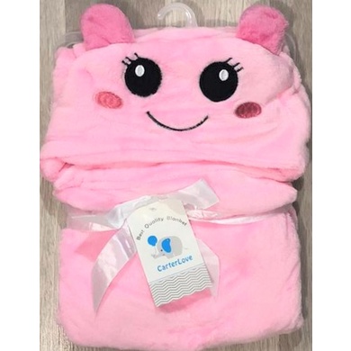 Selimut Bayi Topi Boneka / Selimut Bayi Karakter Fleece-Bee Pink