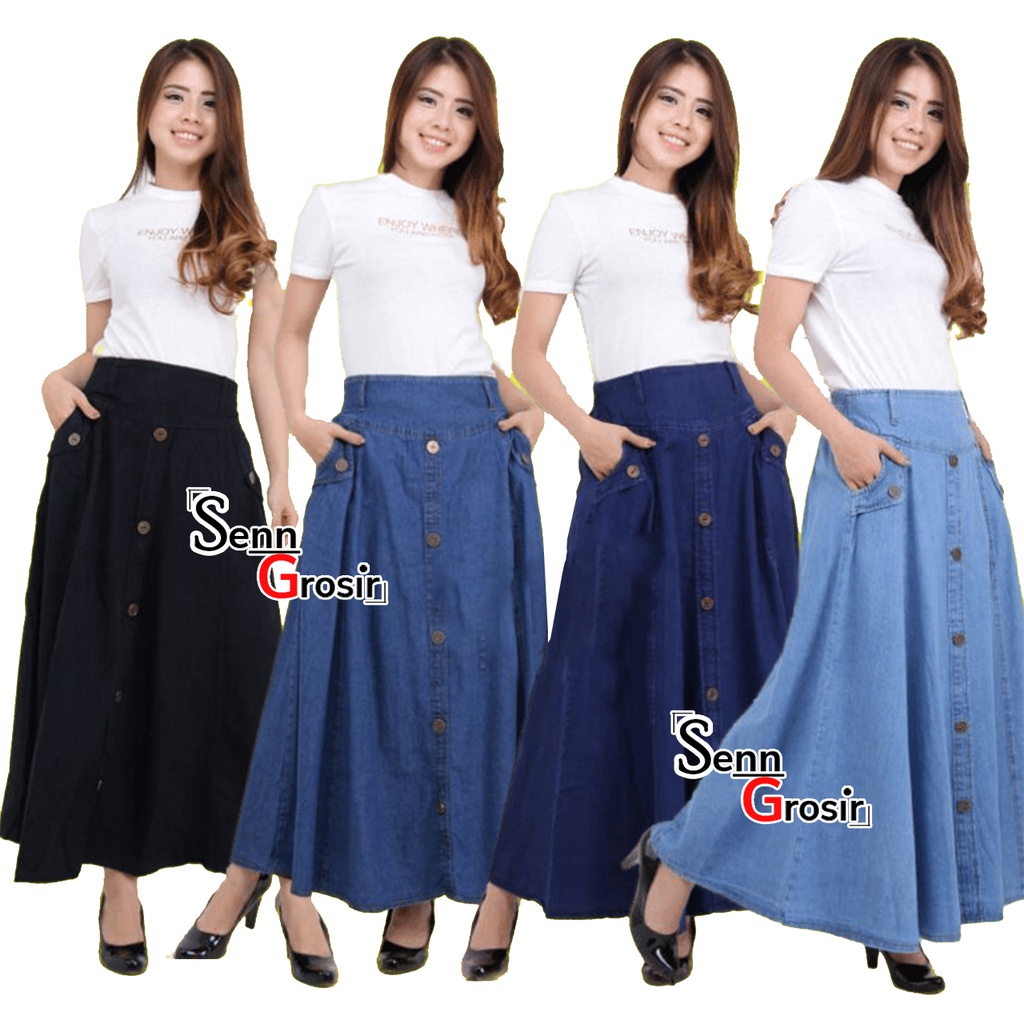 Rok Jeans Panjang Wanita | Rok Maxi Jeans | Rok Mekar Payung | Rok Jeans Murah Panjang | Rok Muslim 
