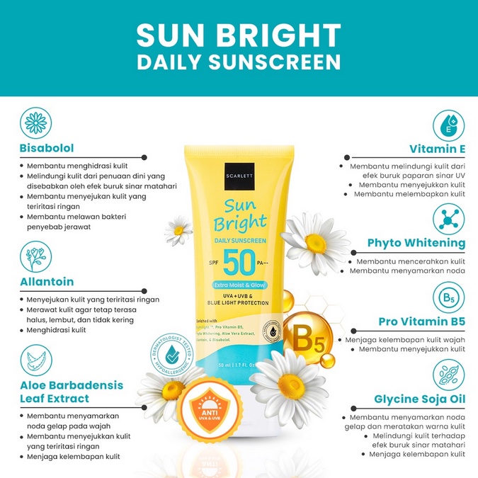 SCARLETT Sun Bright Daily Sunscreen | ❤ jselectiv ❤ SCARLETT SUNSCREEN ORI✔️BPOM✔️COD✔️