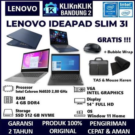Laptop Lenovo Slim 3i Intel N4020 Terbaru SSD 512GB Garansi Resmi Lenovo 2 Tahun Free office & Windo