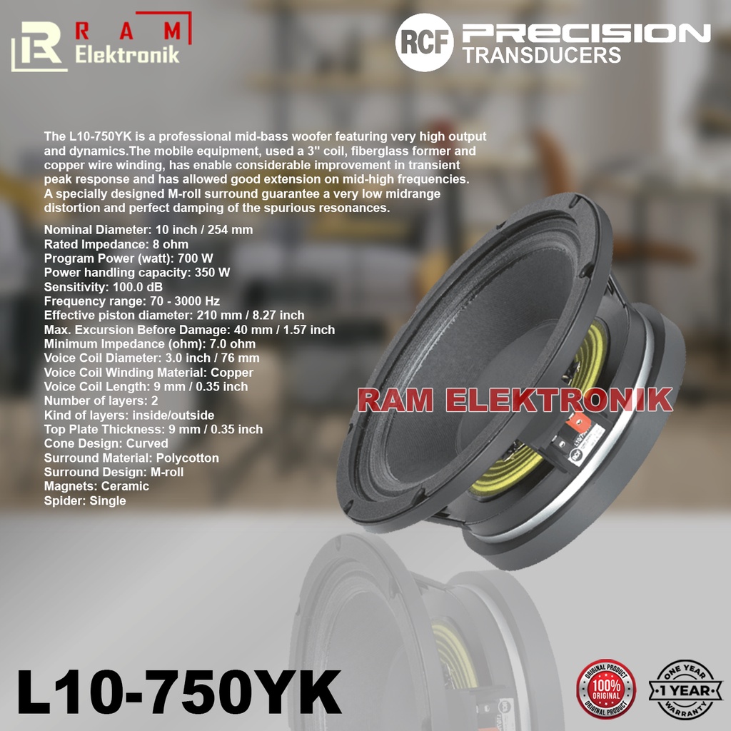 Komponen Speaker 10 Inch RCF L10750YK | L10 750YK Original Made In ITALY