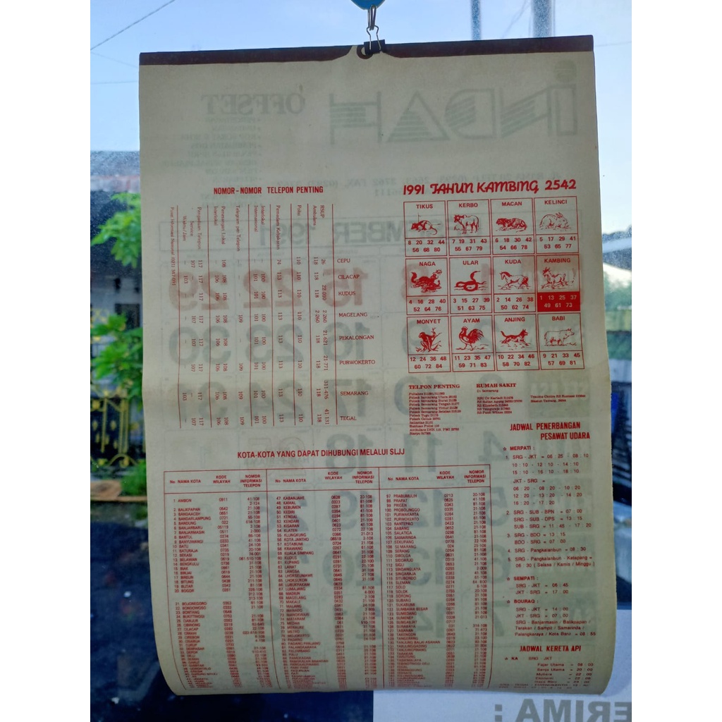 1991 Kalender Lawas Jadul Indah Offset  Magelang