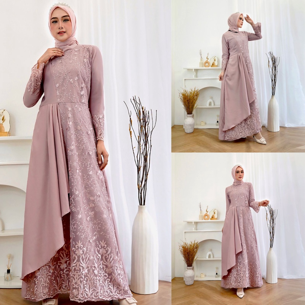 Gamis Mafaza Brokat TiLe Bordir/ GAMIS ZOLANA/Maxi Dress Lebaran Brukat Tulle Baju Muslim 8 warna