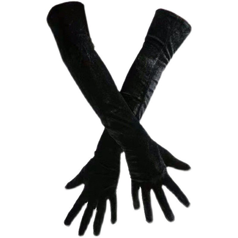 Red Velvet Long Gloves Autumn Winter Dinner Dress Women's Gloves Black Velvet Elastic Christmas Hall