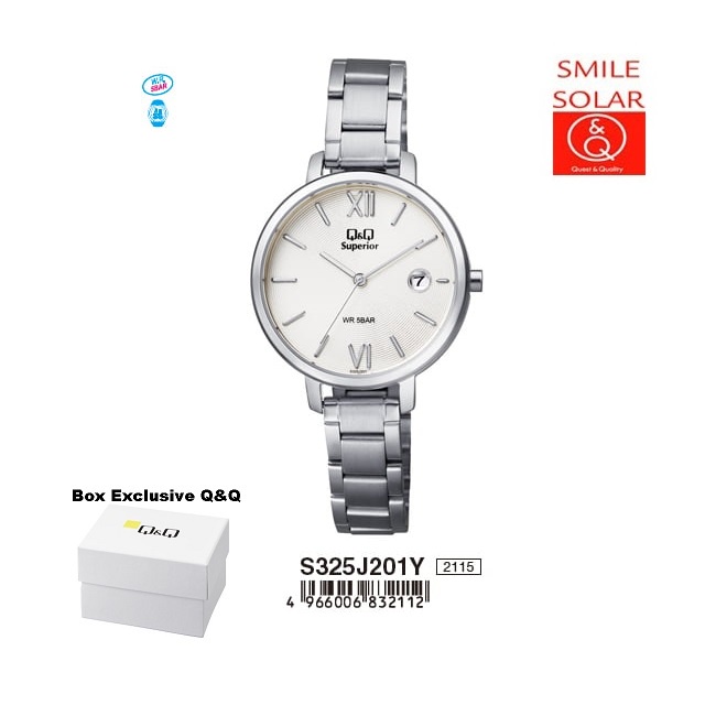 Jam Tangan Wanita Classic Casual Business Rantai Stainless Steel Tanggal Analog Original Q&amp;Q QnQ QQ S325 S325J Series