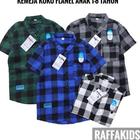 READY Baju koko Anak Laki Kemko Flanel Kotak Kotak Atasan Cowok Fashion Ori Umur 1-8 Tahun