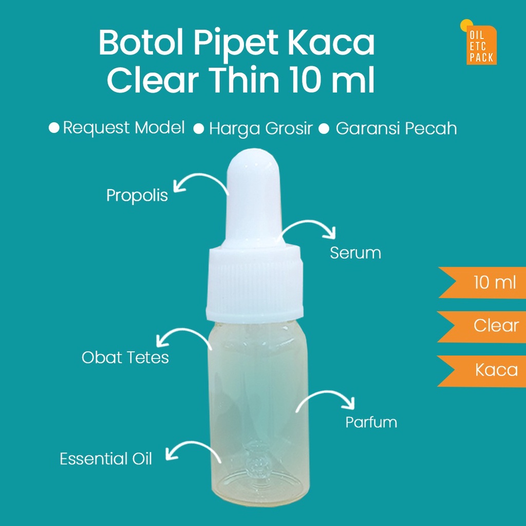 Botol Pipet Dropper Kaca Mini Clear THIN 10ml Ring Putih / Wadah Kosong