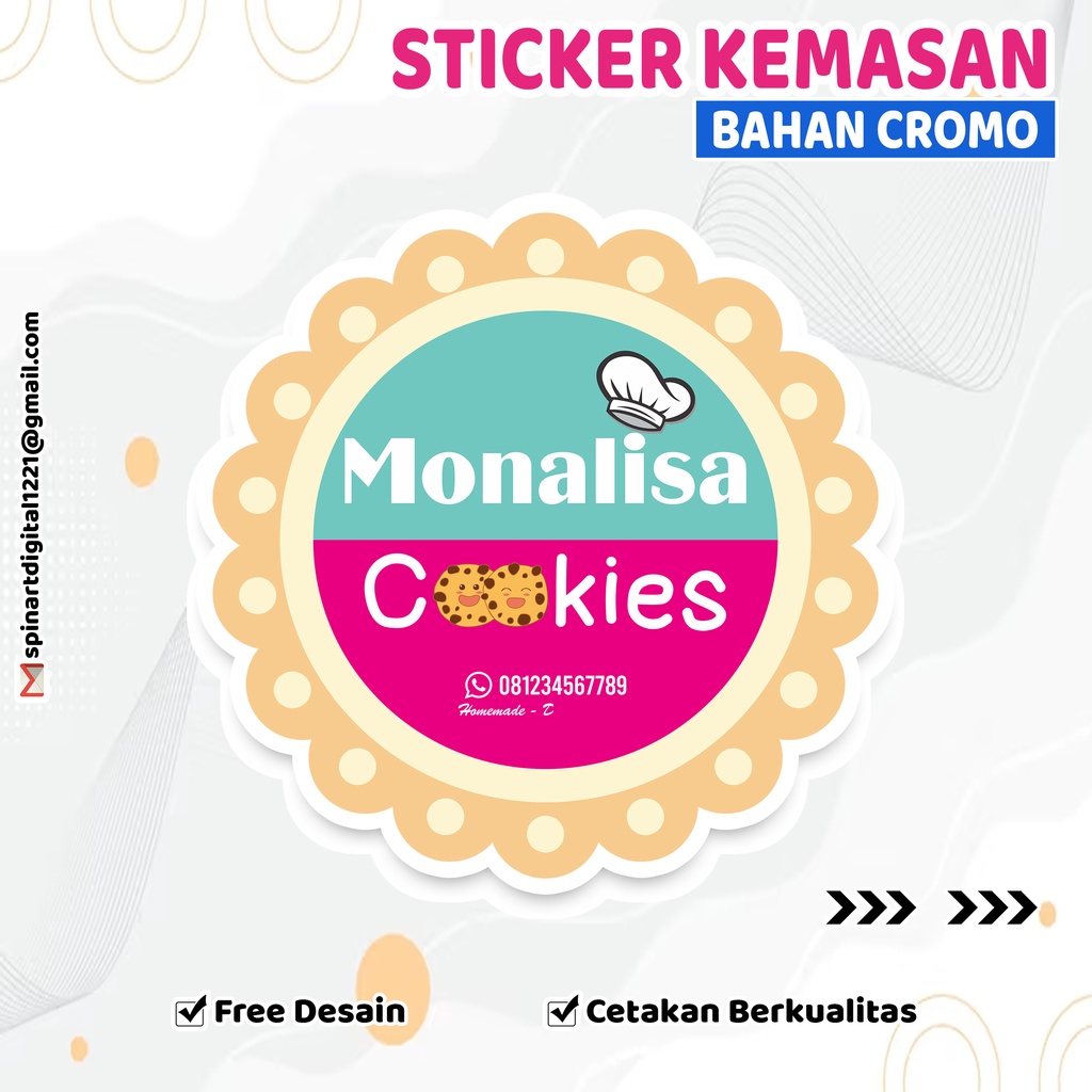 

Cetak Stiker Cromo / Label Stiker Kemasan Produk / Stiker Tahan Air Free Desain + Free Cutting
