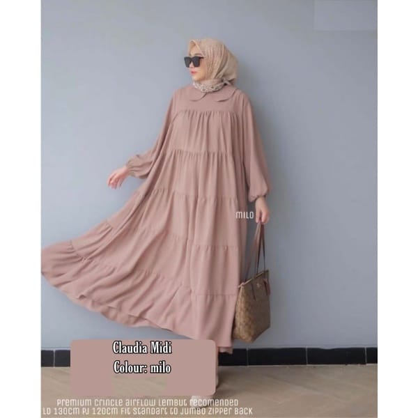 Gamis Claudia Midi Dress Casual Katun Rayon