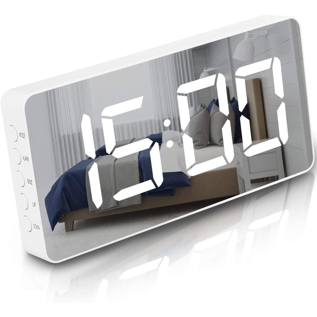 WulaWindy Jam Alarm Digital Mirrored LED Dimming Mode USB Charge - W15 - White